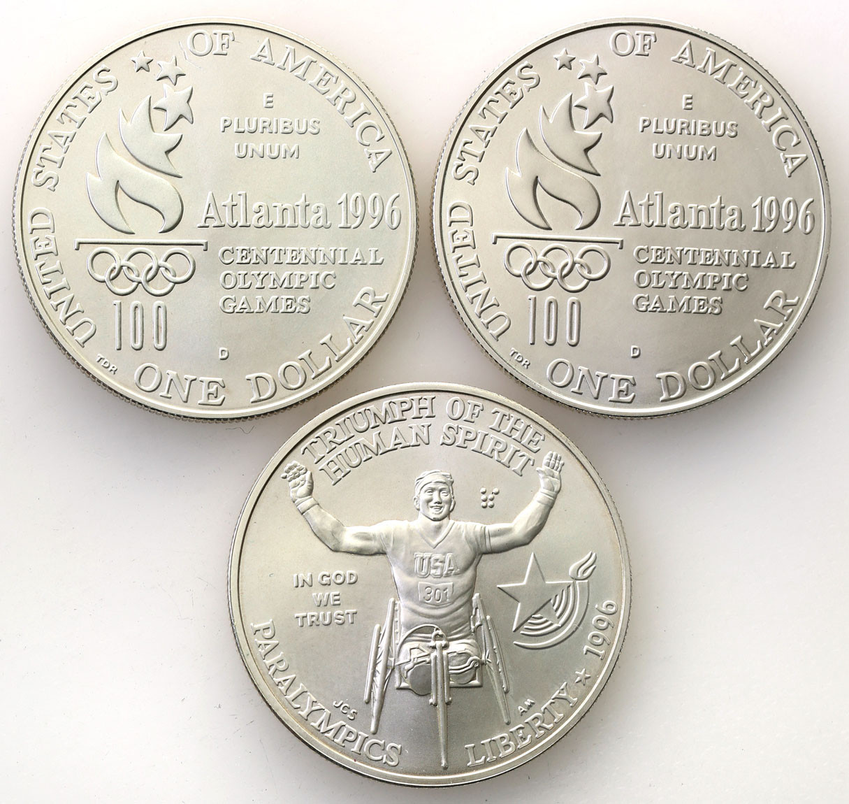 USA. Dolar 1996 D, Igrzyska Olimpijskie - Atlanta, zestaw 3 sztuk